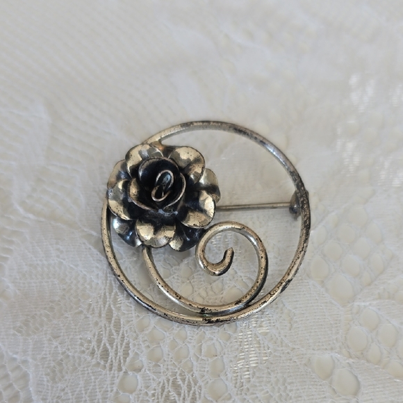 925 Sterling Silver Jewelry - Vintage Sterling Silver Rose Brooch